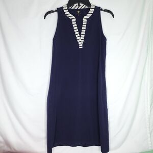 SPARTINA 449 Navy Blue V-neck Sleeveless Shift Dress SMALL